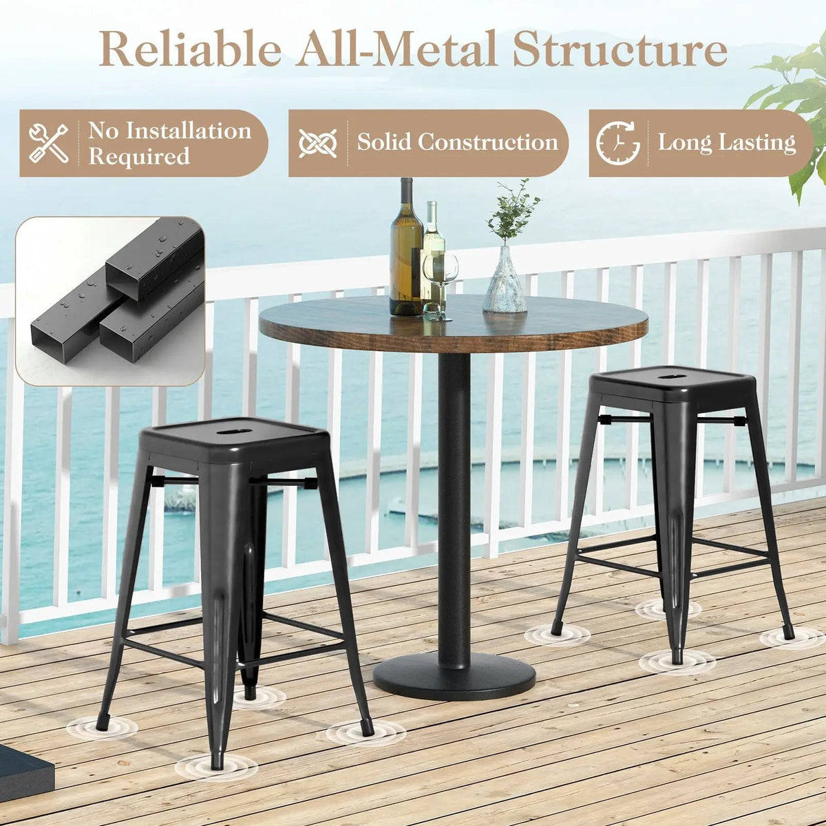 24 Inch Set of 4 Tolix Style Counter Height Barstool Stackable Chair, photo 7 of 9