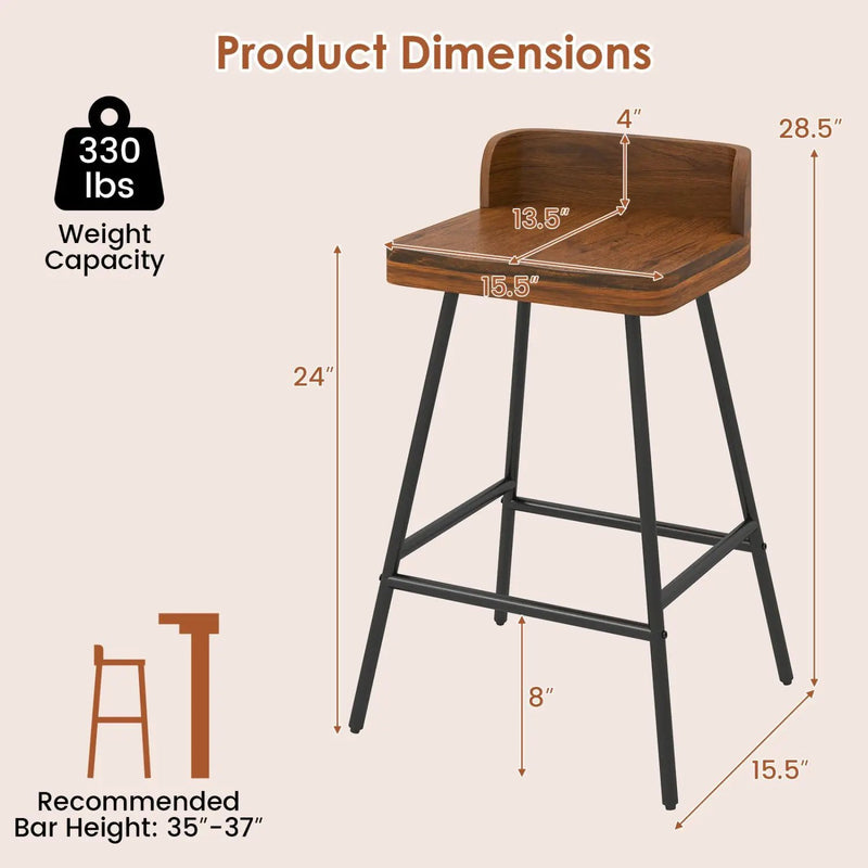 24" Bar Stool with Low Back and Footrest - Walnut by DirectDeals