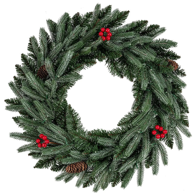 24‚Äù Pre-lit Christmas Wreath Set of 2 Front Door Artificial Xmas Wreath with 90 Frosted Branch Tips by DirectDeals