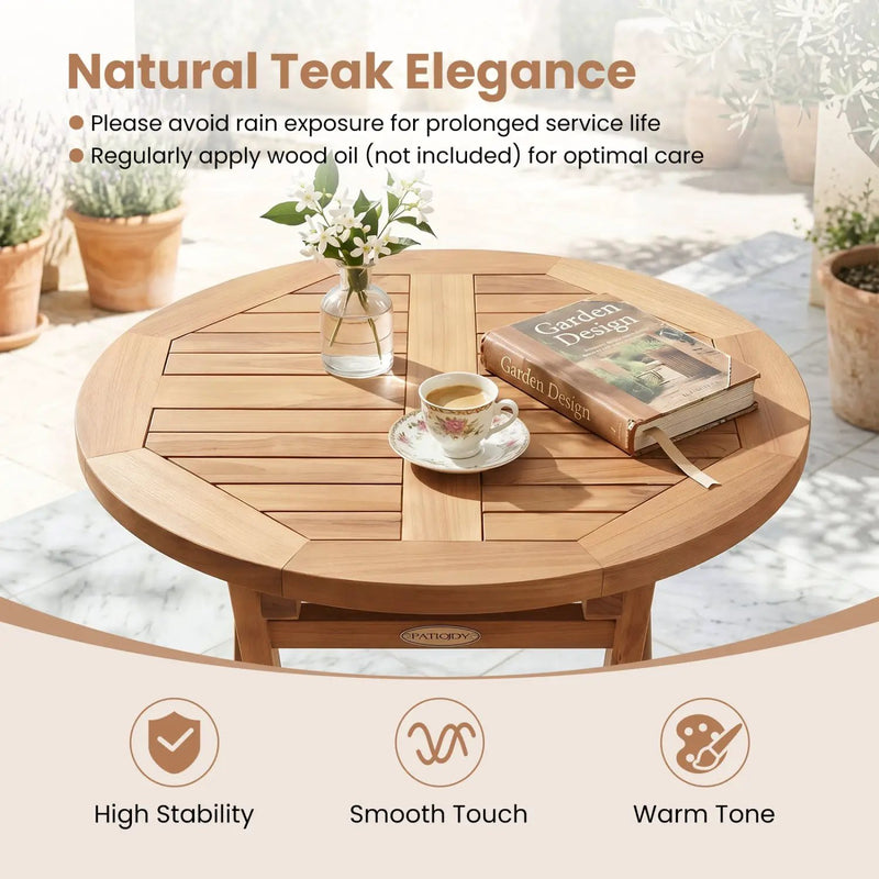 24" Round Teak Folding Bistro Table with Footrest by DirectDeals