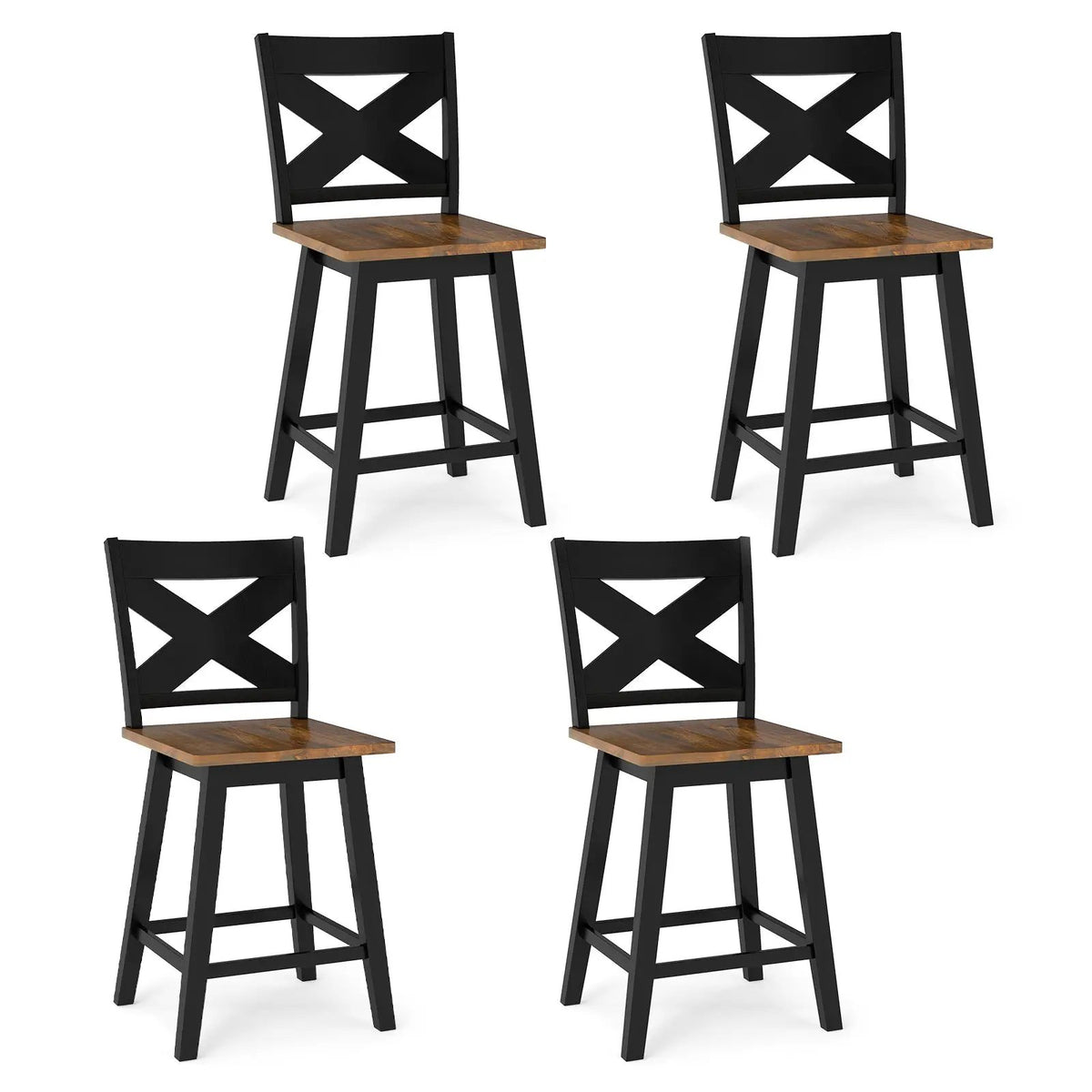 24" Rubberwood Swivel Barstools Set of 4 with Backrest and Large Seat, photo 11 of 14