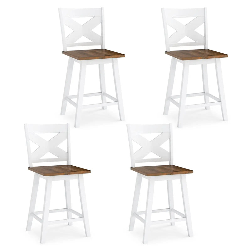 24" Rubberwood Swivel Barstools Set of 4 with Backrest and Large Seat by DirectDeals