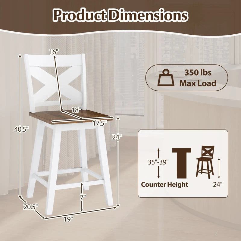 24" Rubberwood Swivel Barstools Set of 4 with Backrest and Large Seat by DirectDeals