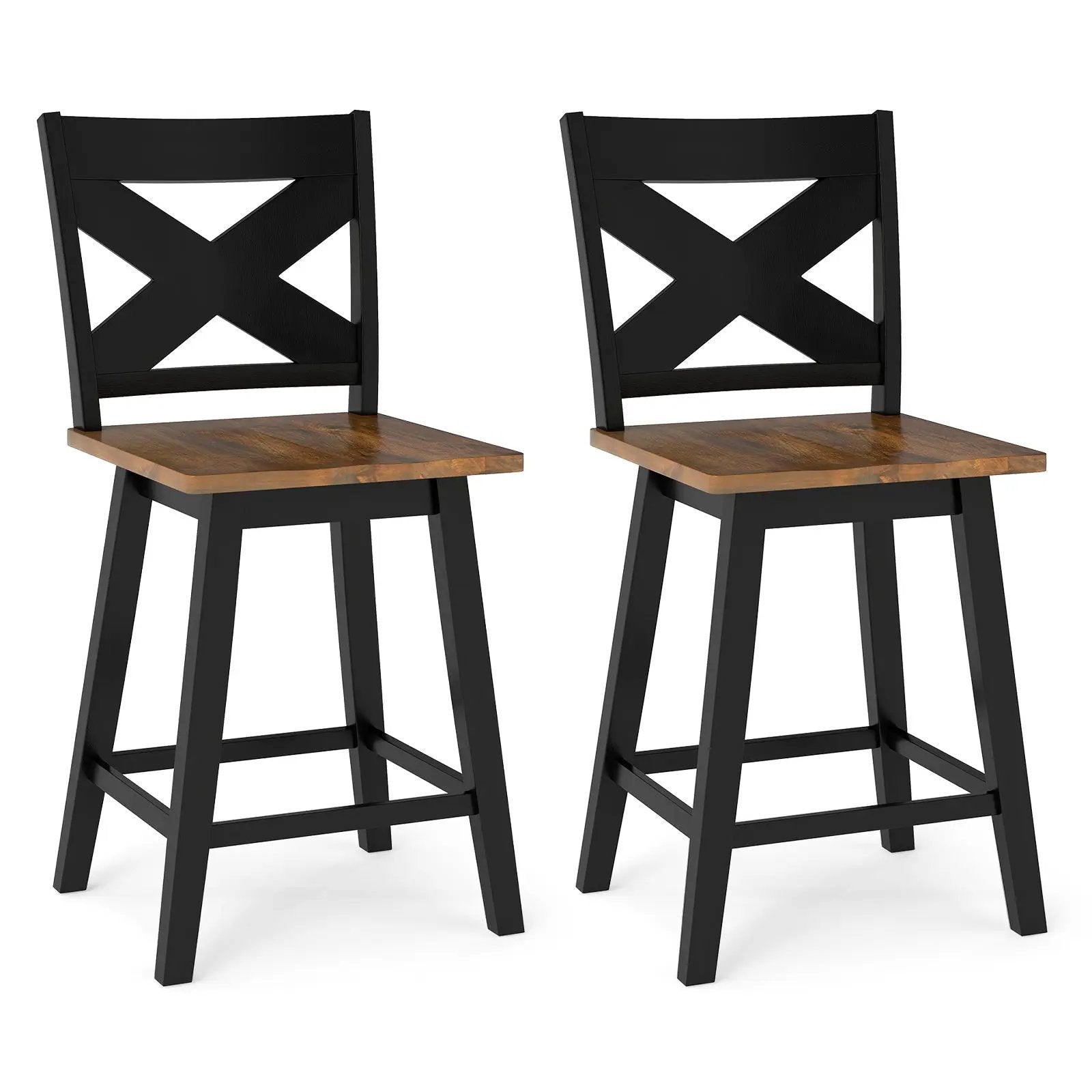 24" Rubberwood Swivel Barstools Set of 2 with Backrest and Large Seat by DirectDeals
