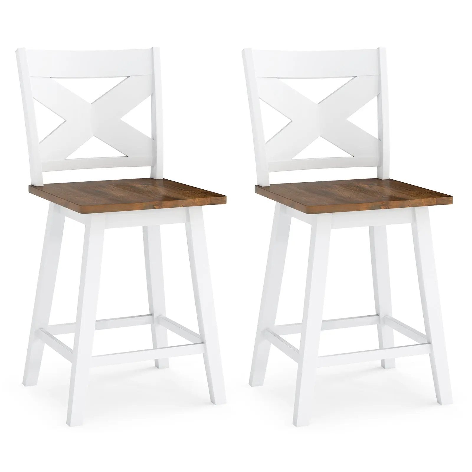 24" Rubberwood Swivel Barstools Set of 2 with Backrest and Large Seat by DirectDeals
