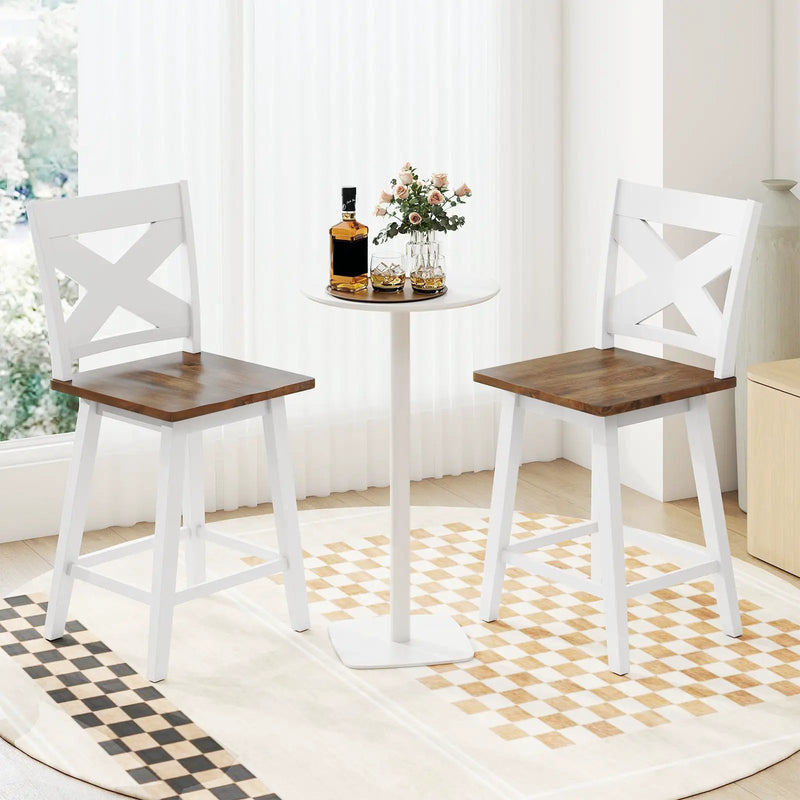 24" Rubberwood Swivel Barstools Set of 2 with Backrest and Large Seat by DirectDeals