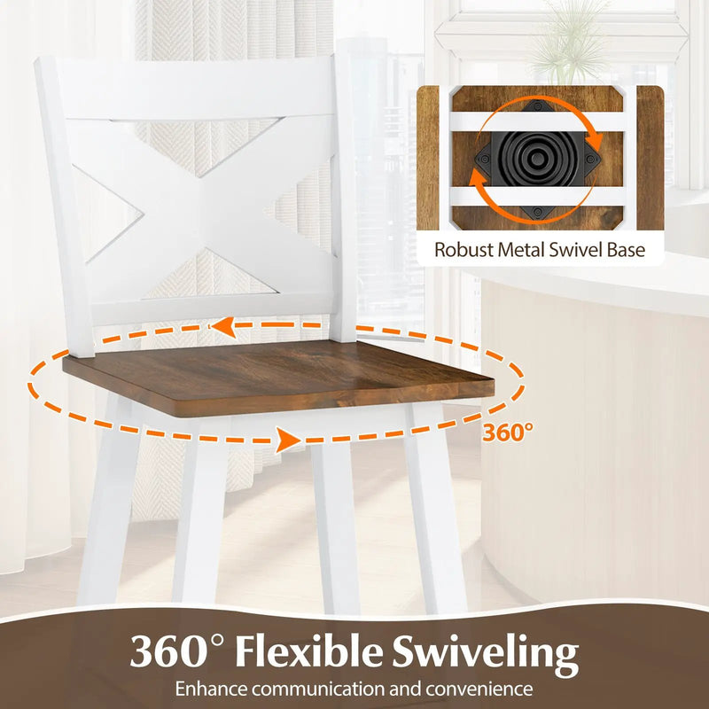 24" Rubberwood Swivel Barstools Set of 2 with Backrest and Large Seat by DirectDeals