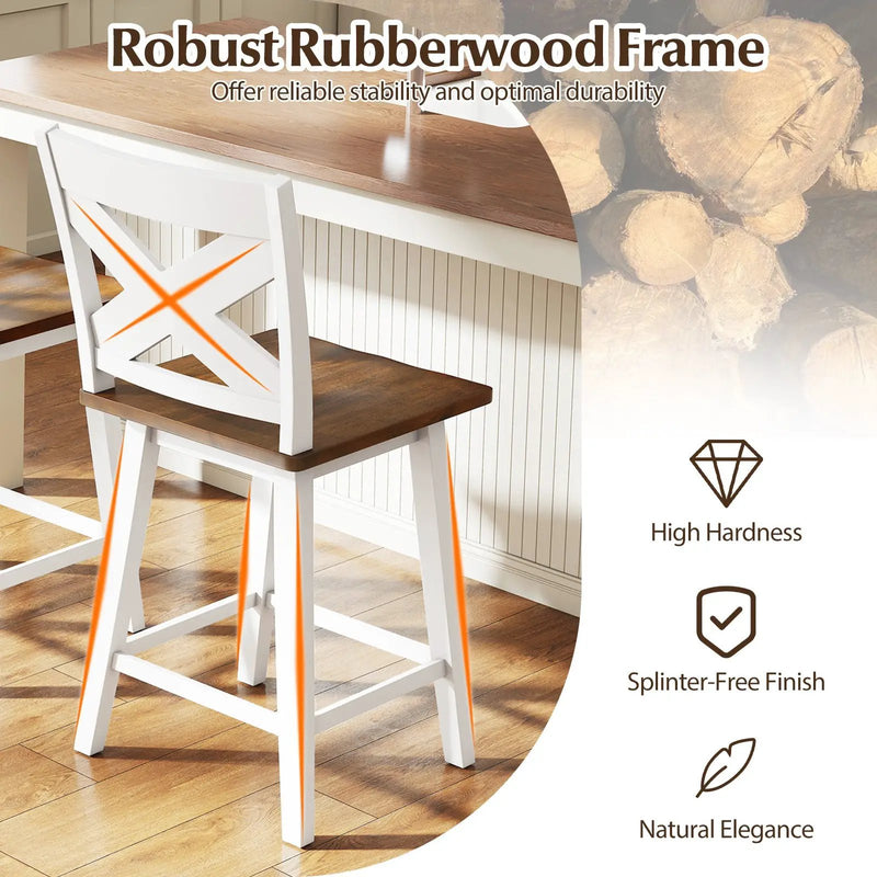 24" Rubberwood Swivel Barstools Set of 2 with Backrest and Large Seat by DirectDeals