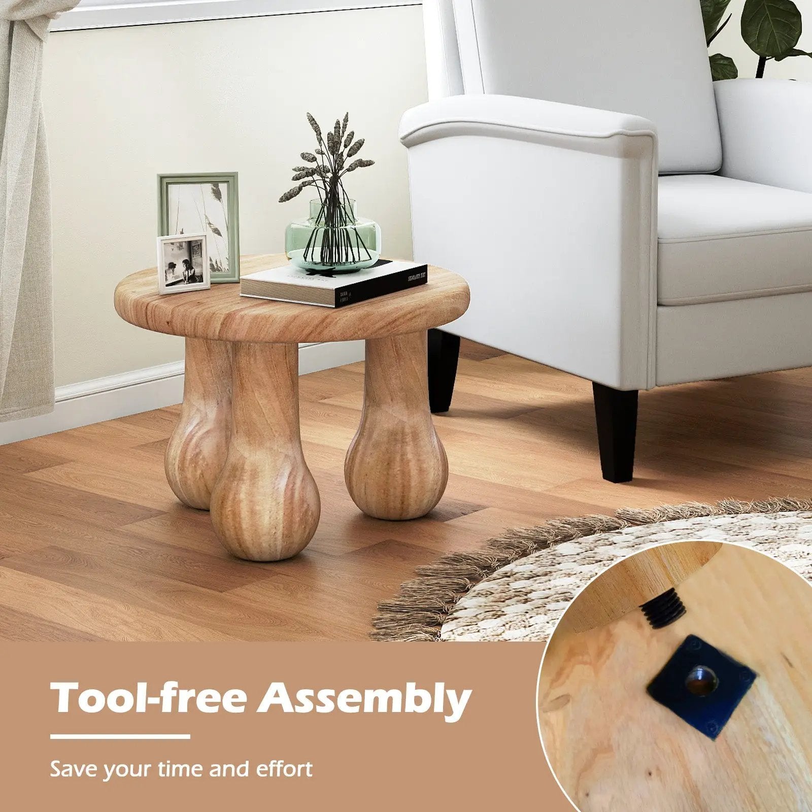 24" Small Solid Mahogany Wood Coffee Table with Thickened Top and Column Legs by DirectDeals