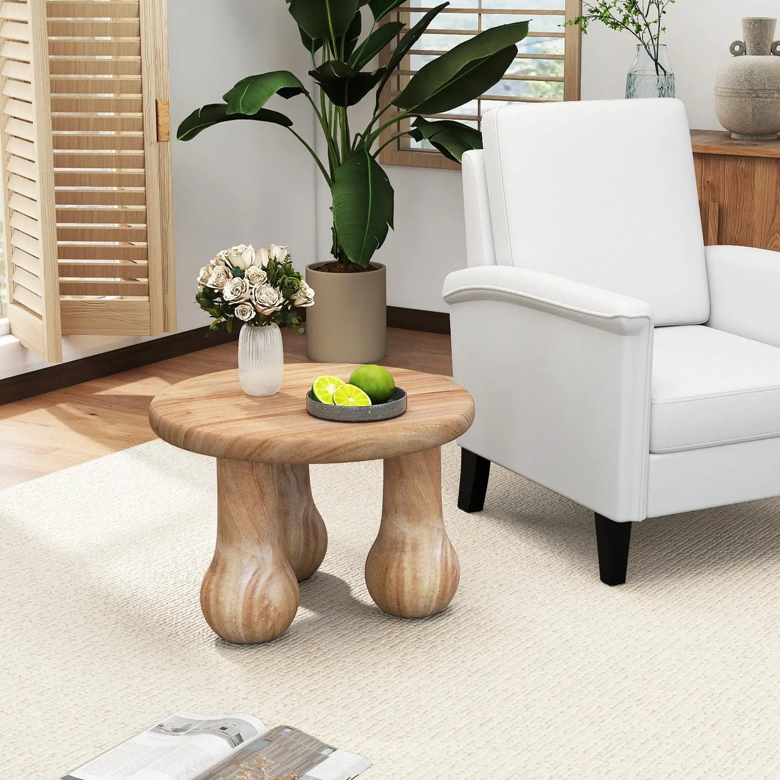 24" Small Solid Mahogany Wood Coffee Table with Thickened Top and Column Legs by DirectDeals