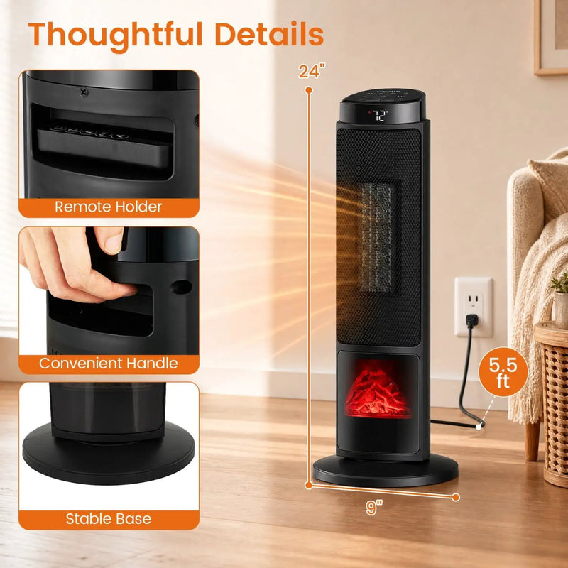 24-Inch PTC Ceramic Tower Space Heater with 7-Color Flame by DirectDeals