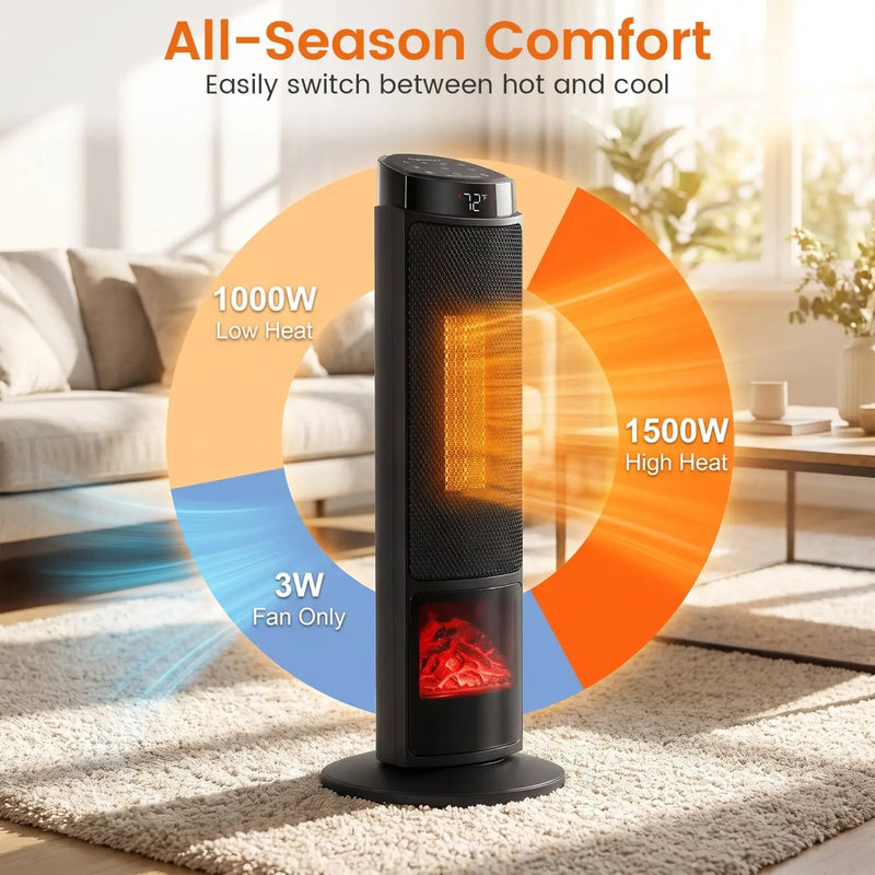 24-Inch PTC Ceramic Tower Space Heater with 7-Color Flame by DirectDeals