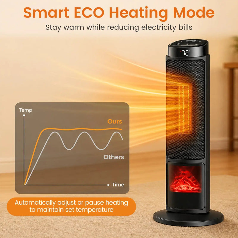 24-Inch PTC Ceramic Tower Space Heater with 7-Color Flame by DirectDeals