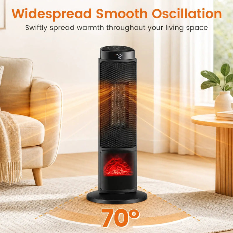 24-Inch PTC Ceramic Tower Space Heater with 7-Color Flame by DirectDeals
