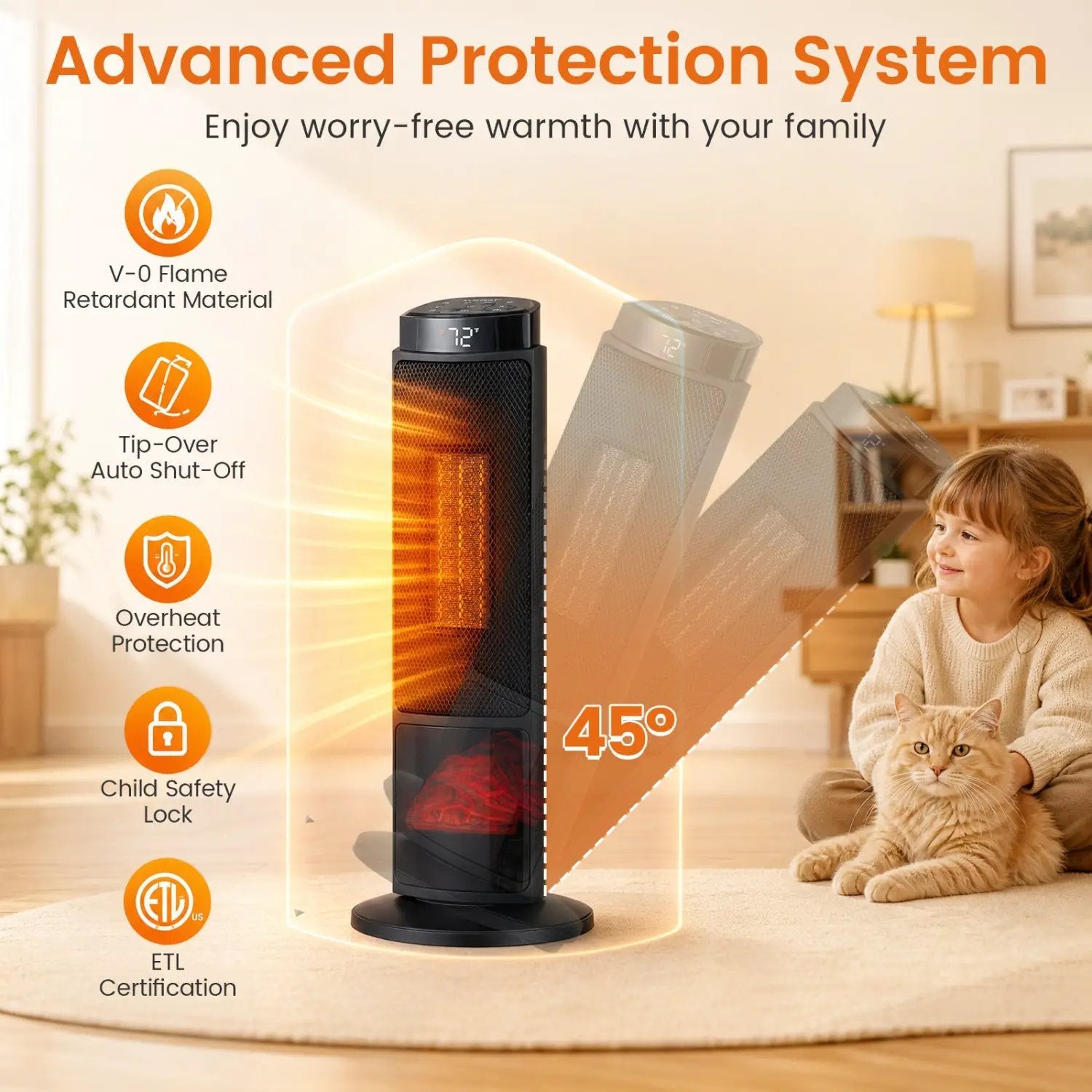 24-Inch PTC Ceramic Tower Space Heater with 7-Color Flame by DirectDeals