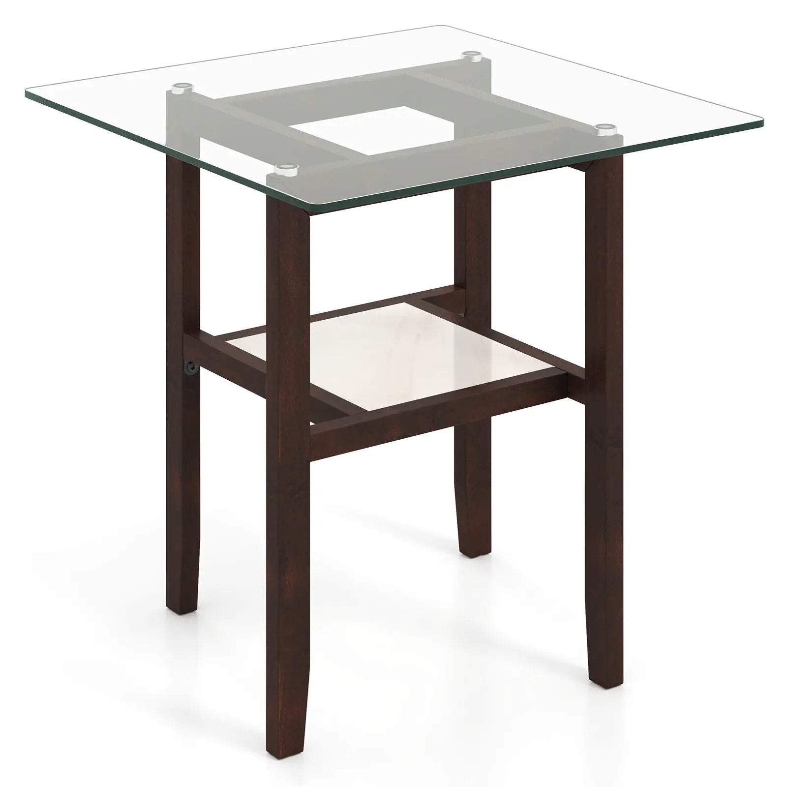24 Inch 2-Tier Square Glass Coffee Table Center Table with Storage Shelf-Brown by DirectDeals