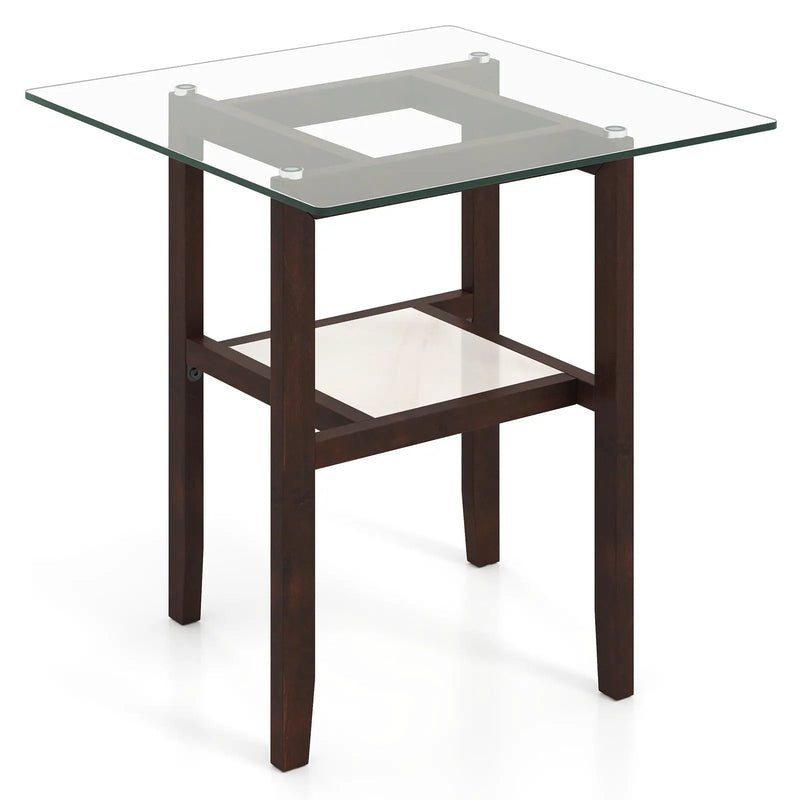 24 Inch 2-Tier Square Glass Coffee Table Center Table with Storage Shelf-Brown by DirectDeals