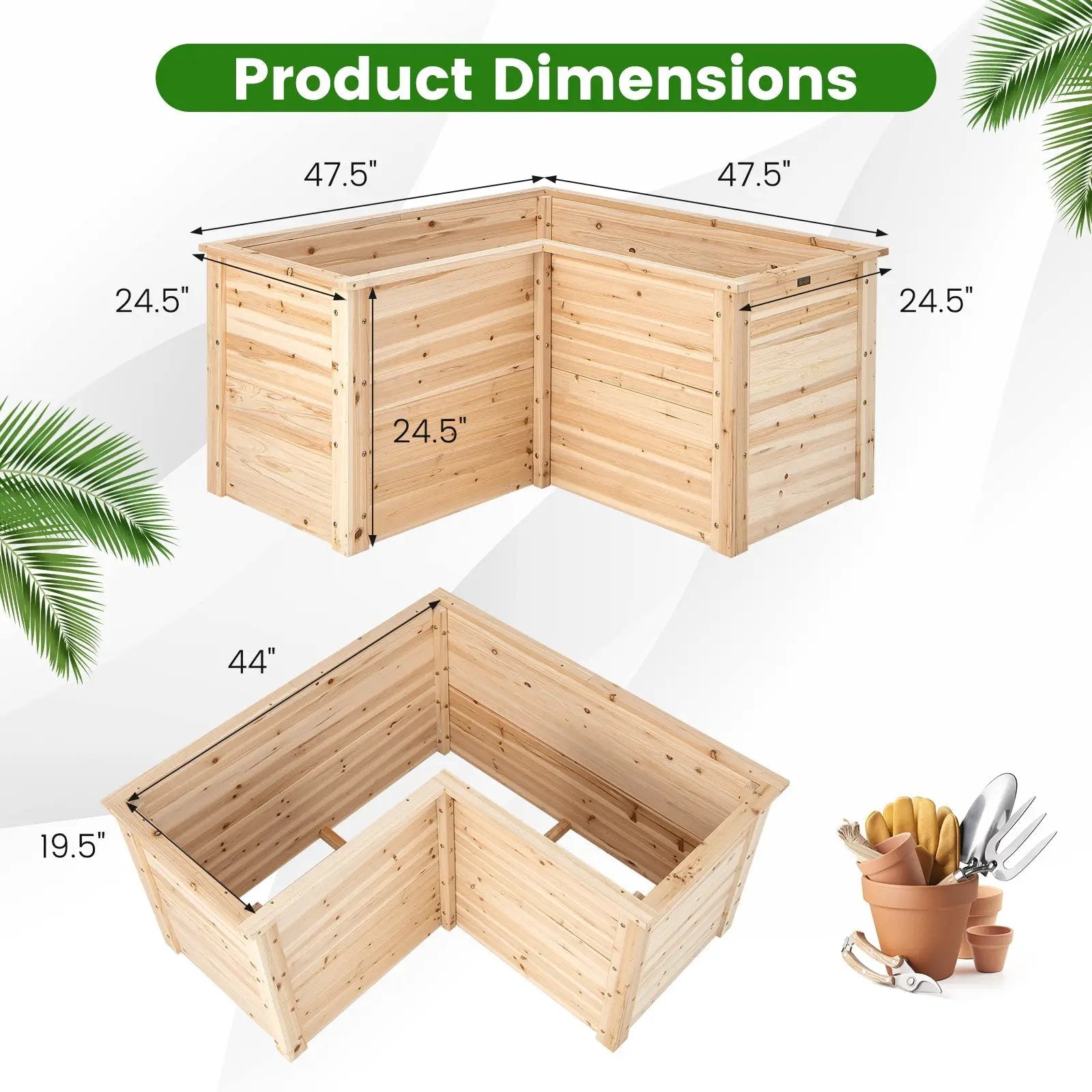 24 Inch L-Shaped Wooden Raised Garden Bed with Open-Ended Base-Natural by DirectDeals
