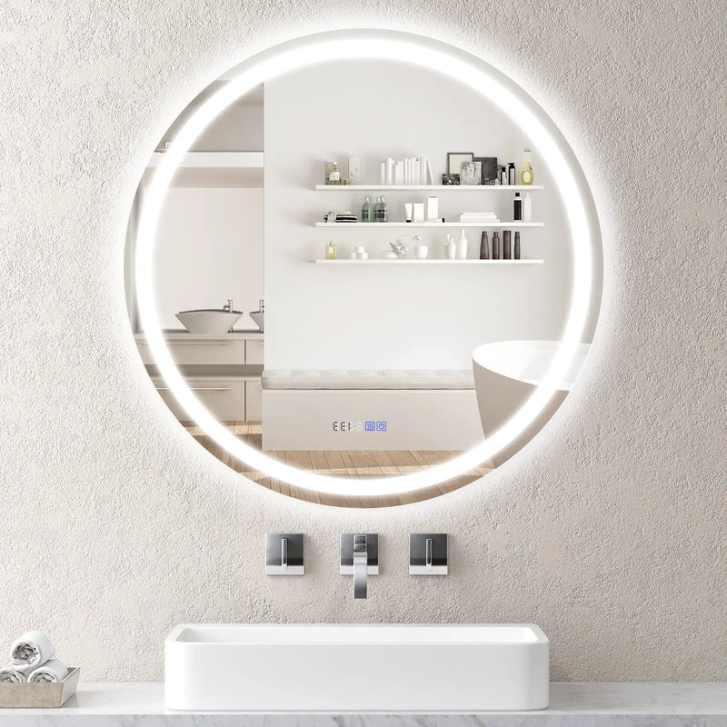 32 Inch Anti-Fog Bathroom Wall Mirror with 3-Color LED Lights by DirectDeals