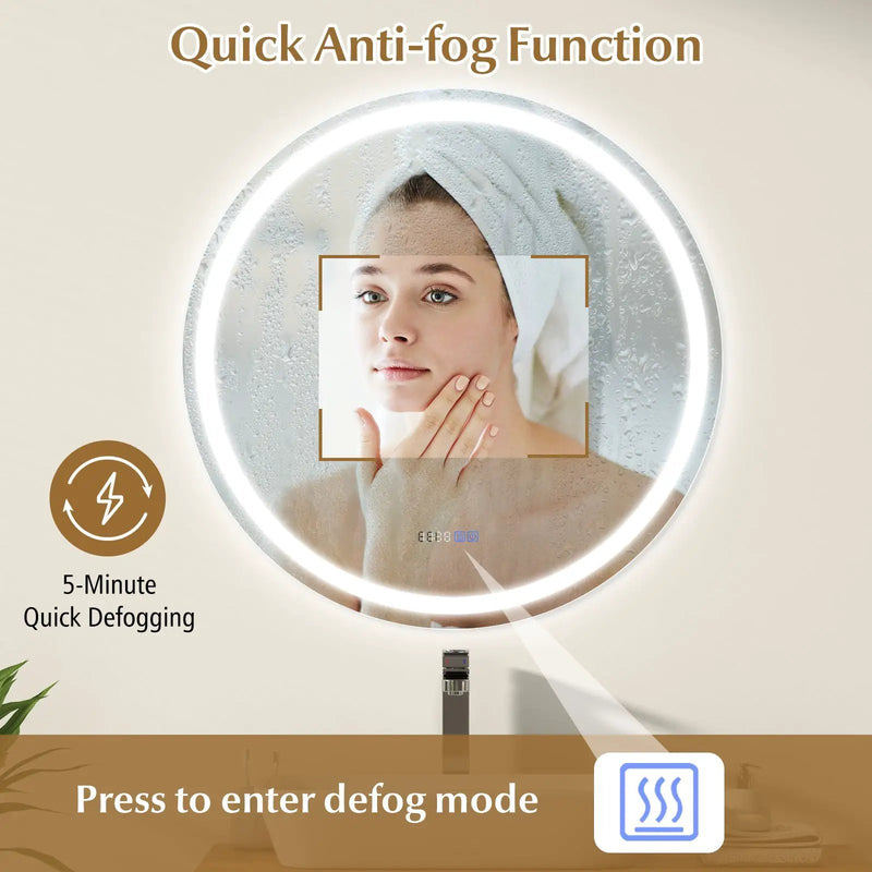 32 Inch Anti-Fog Bathroom Wall Mirror with 3-Color LED Lights by DirectDeals