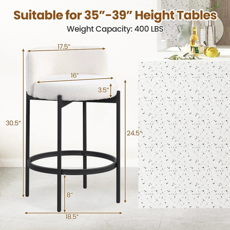 24 Inch Boucle Counter Stools Set of 2 with Curved Backrest by DirectDeals