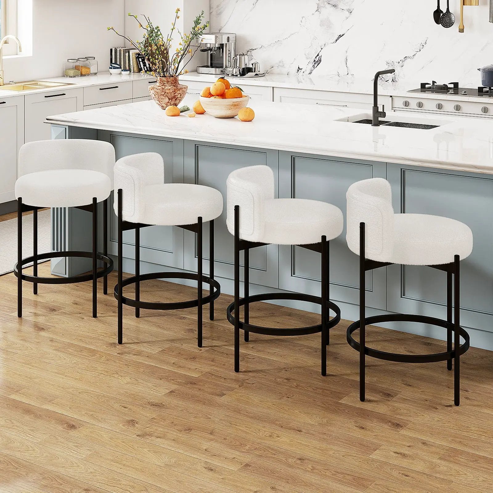 24 Inch Boucle Counter Stools Set of 2 with Curved Backrest by DirectDeals