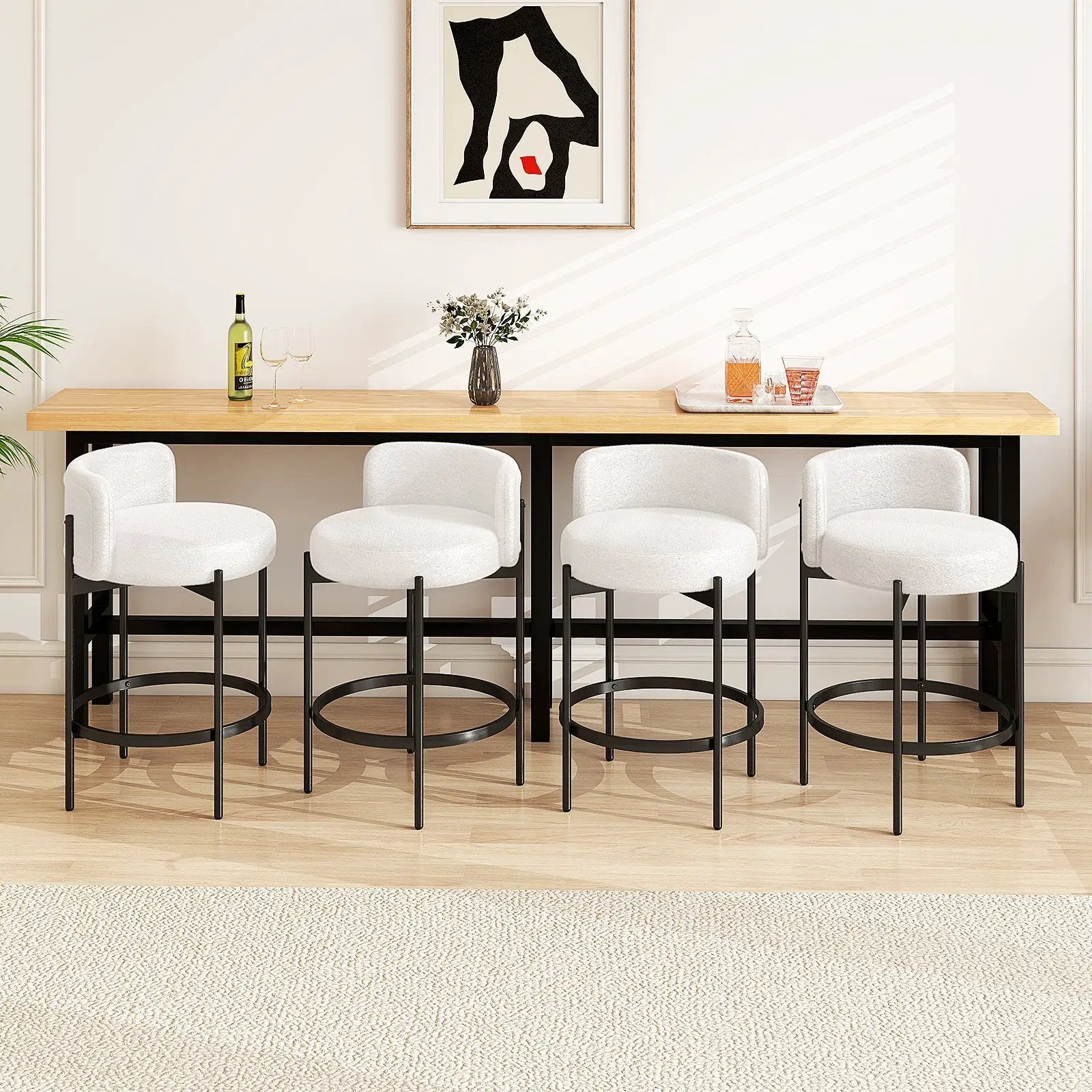 24 Inch Boucle Counter Stools Set of 2 with Curved Backrest by DirectDeals