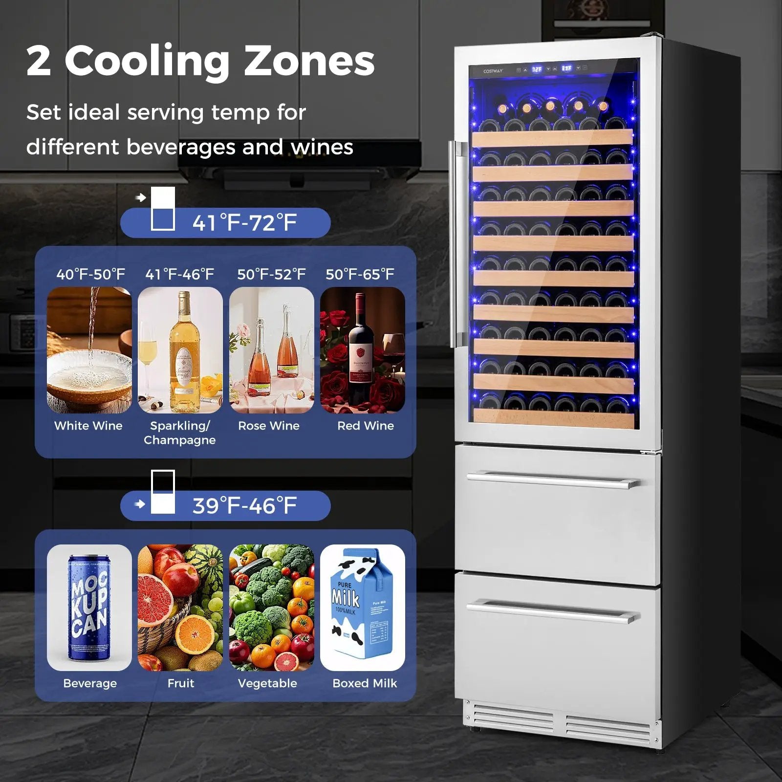 24 Inch Wine and Beverage Refrigerator with Independent Temperature Control-Sliver by DirectDeals