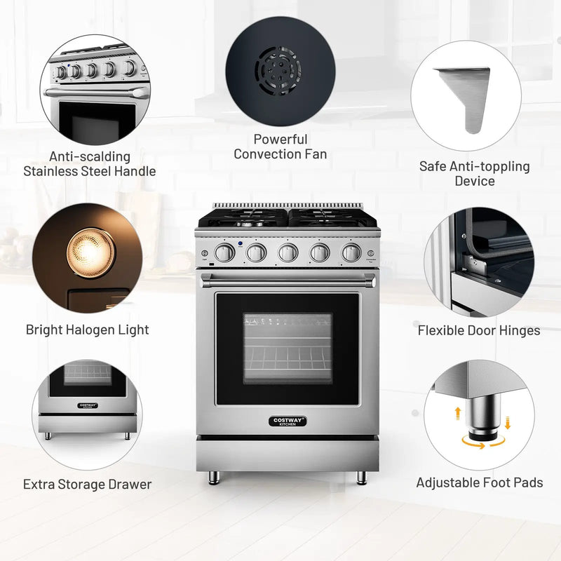 24 Inches Freestanding Natural Gas Range with 4 Burners Cooktop by DirectDeals