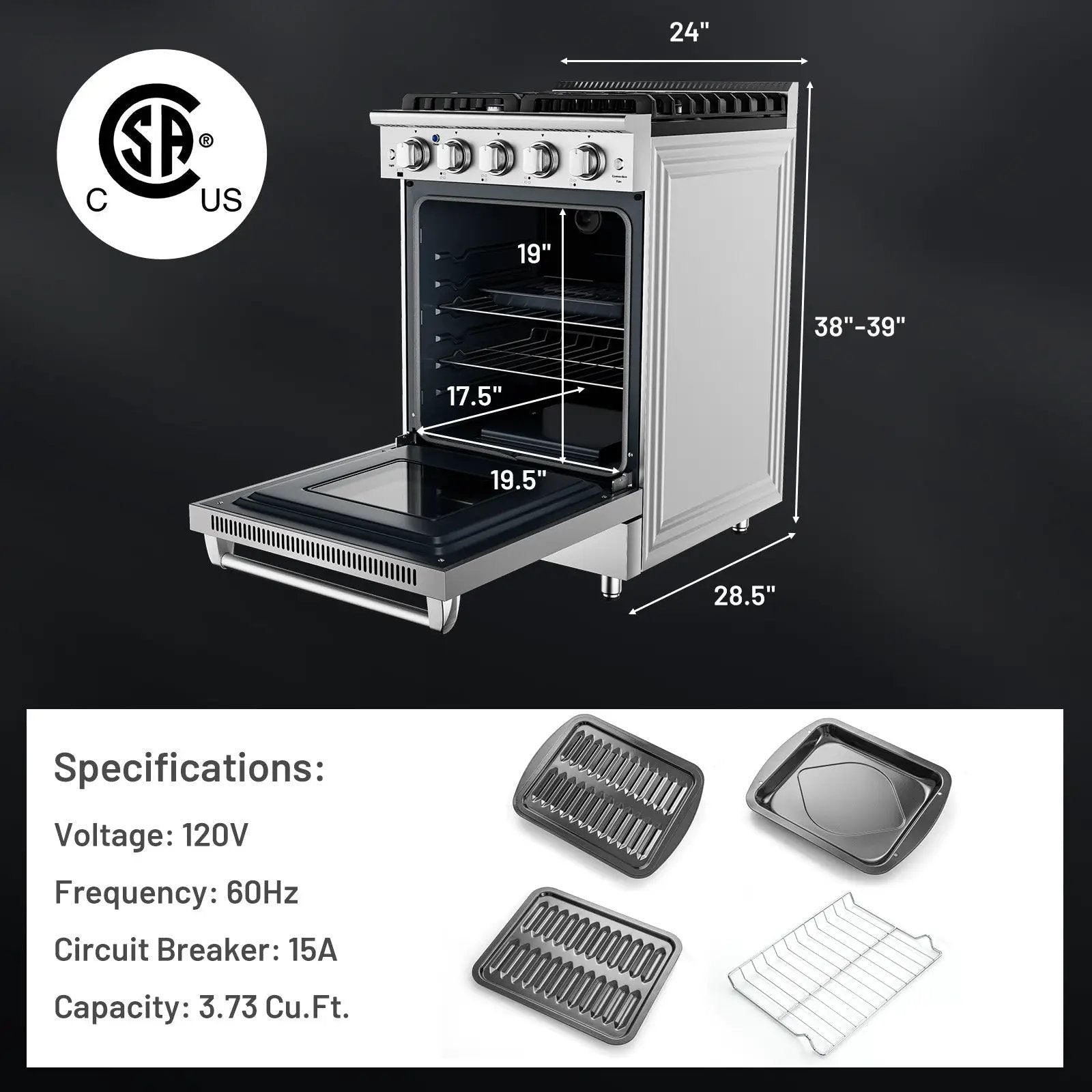 24 Inches Freestanding Natural Gas Range with 4 Burners Cooktop by DirectDeals