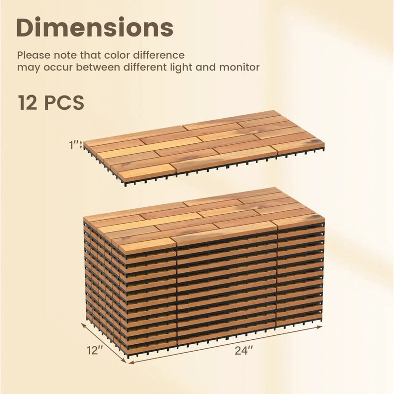 Acacia Wood Interlocking Deck Tiles - 12 Pieces, 24x12 Inch by DirectDeals