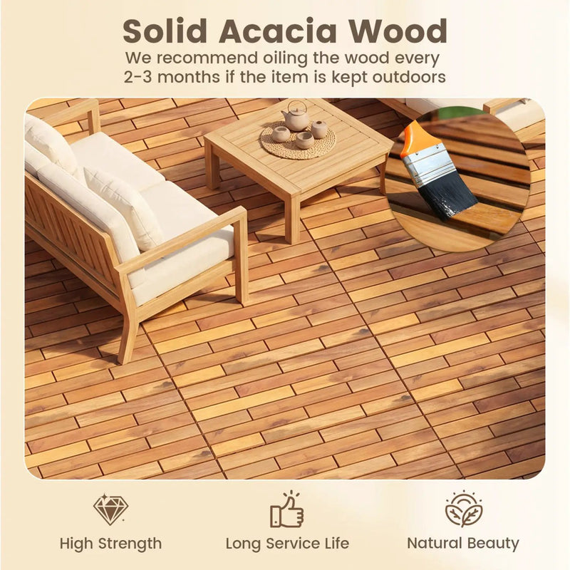 Acacia Wood Interlocking Deck Tiles - 12 Pieces, 24x12 Inch by DirectDeals
