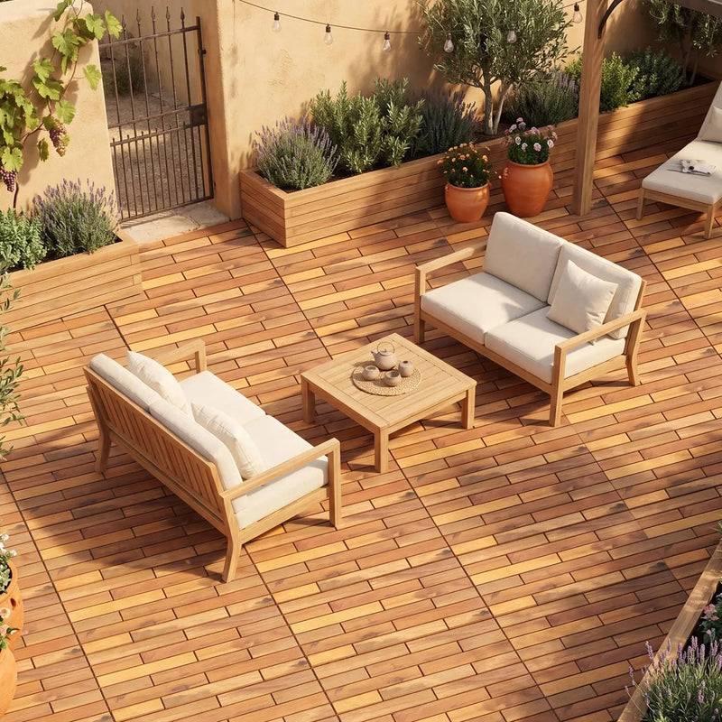 Acacia Wood Interlocking Deck Tiles 24x12 Inch - 24 Pack by DirectDeals