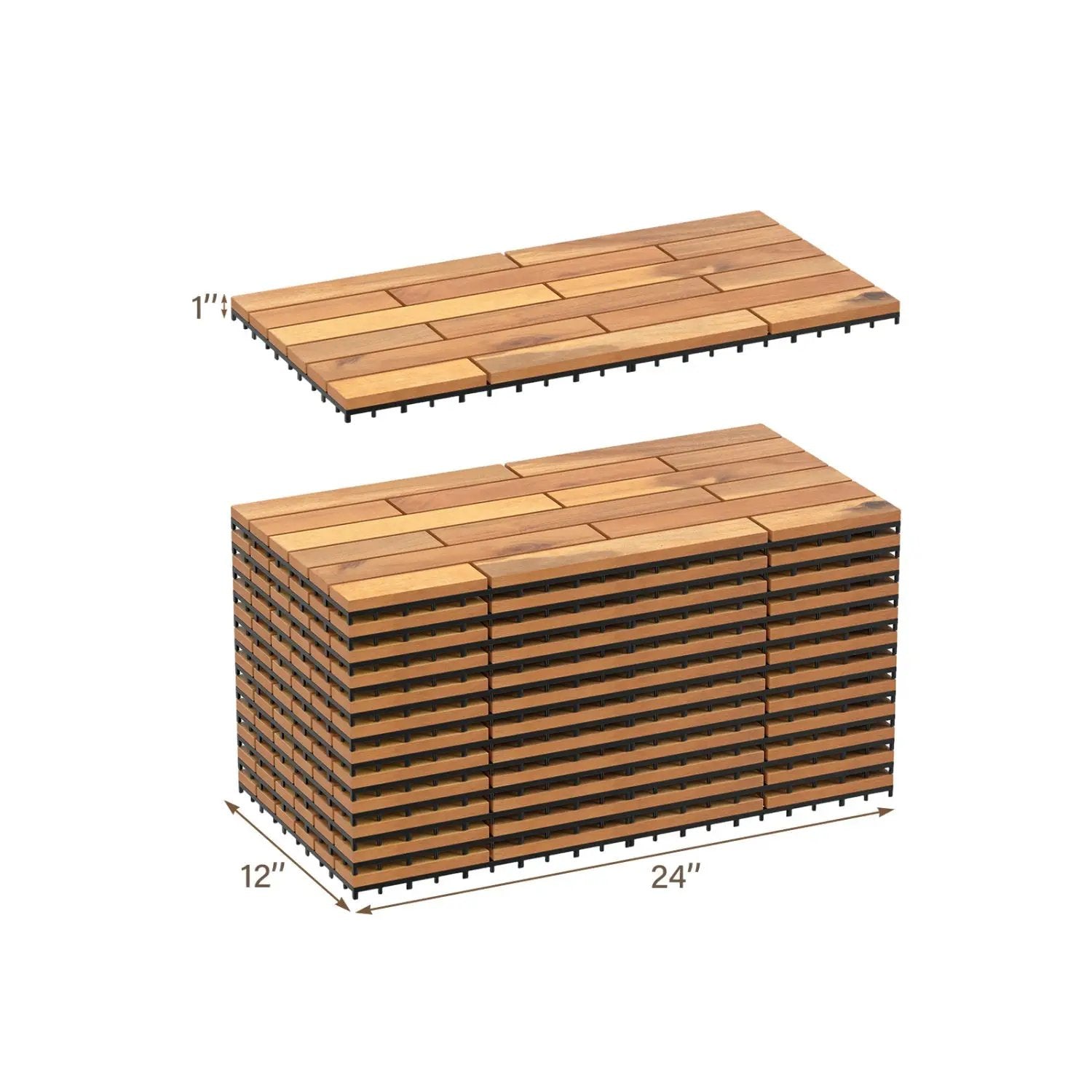 Acacia Wood Interlocking Deck Tiles 24x12 Inch - 24 Pack by DirectDeals