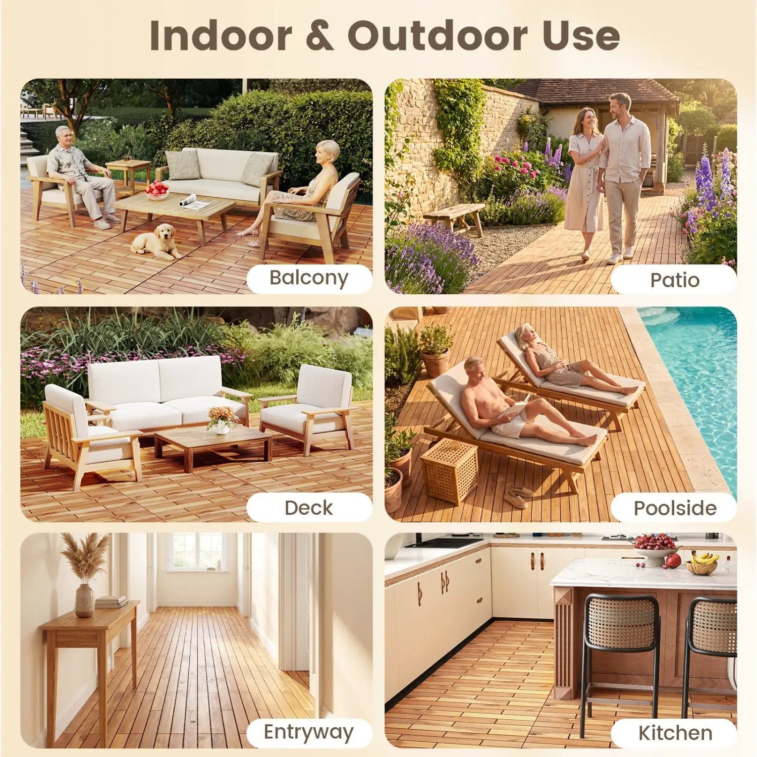 Acacia Wood Interlocking Deck Tiles 24x12 Inch - 48 Pack by DirectDeals