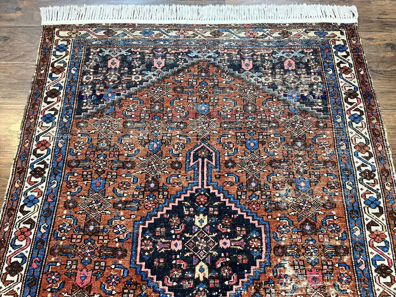 Red Persian Hamadan Rug 4x6, Wool Handmade Antique Carpet, Geometric Medallion Rug, Oriental Rug 4 x 6, Persian Tribal Rug, Hand Knotted Rug by Jewel Rugs
