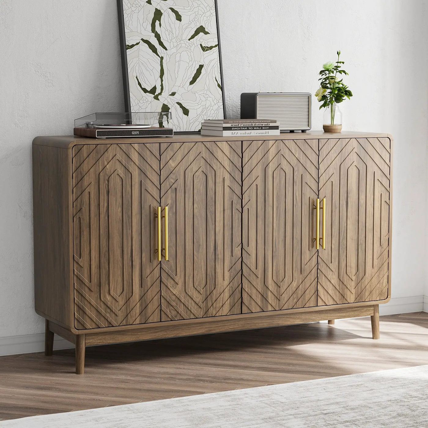Sideboard Buffet Cabinet With Carved Doors And Adjustable Layer Board by HouseOfZazla
