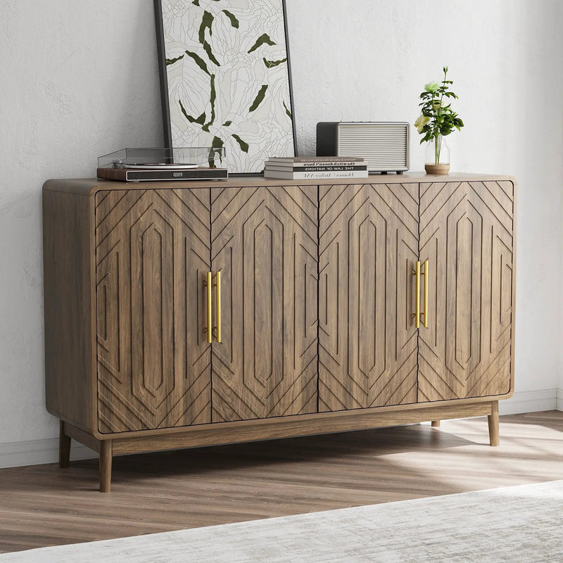 Sideboard Buffet Cabinet With Carved Doors And Adjustable Layer Board by Unique Piece Furniture
