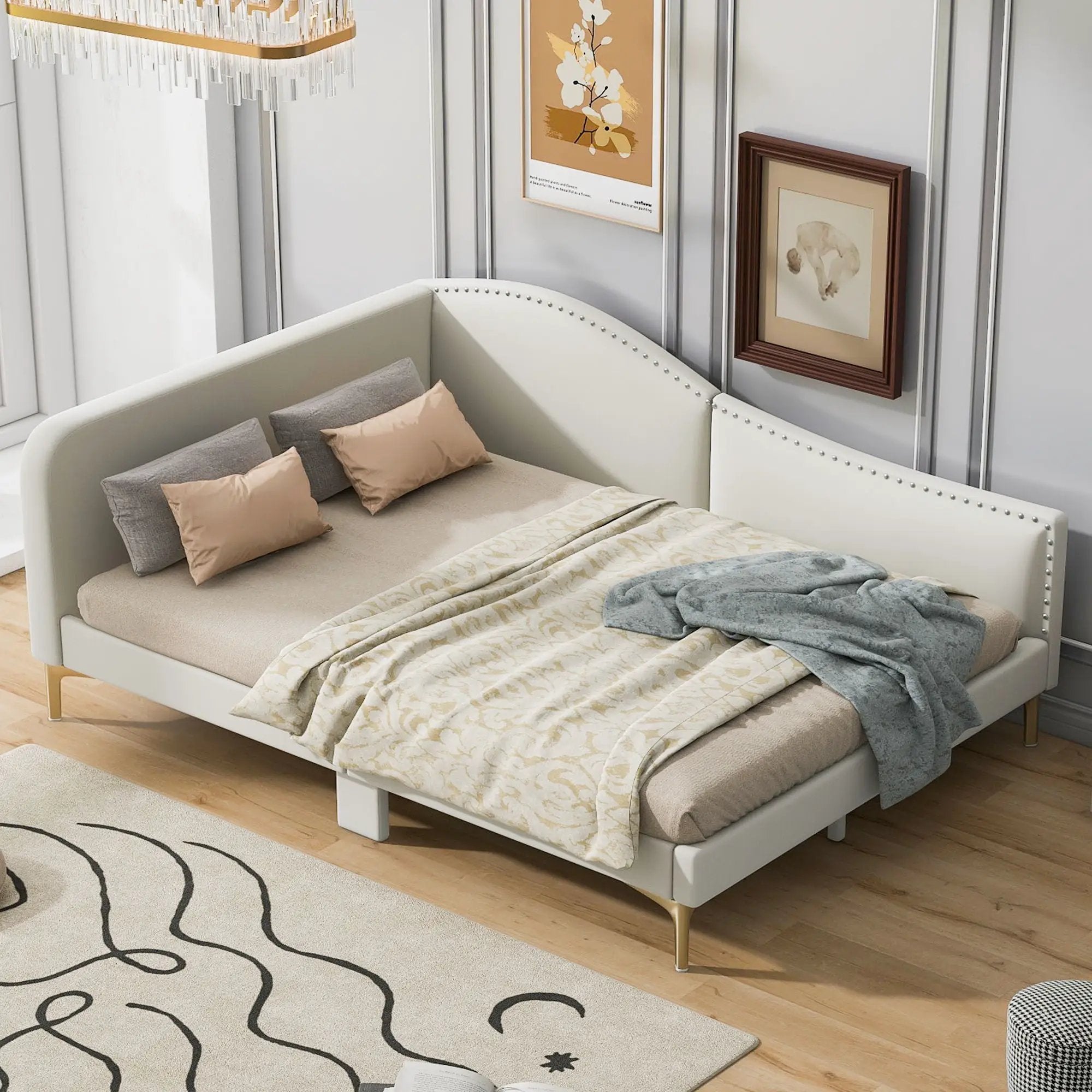 Upholstered Daybed With Headboard And Armrest, Support Legs by HouseOfZazla