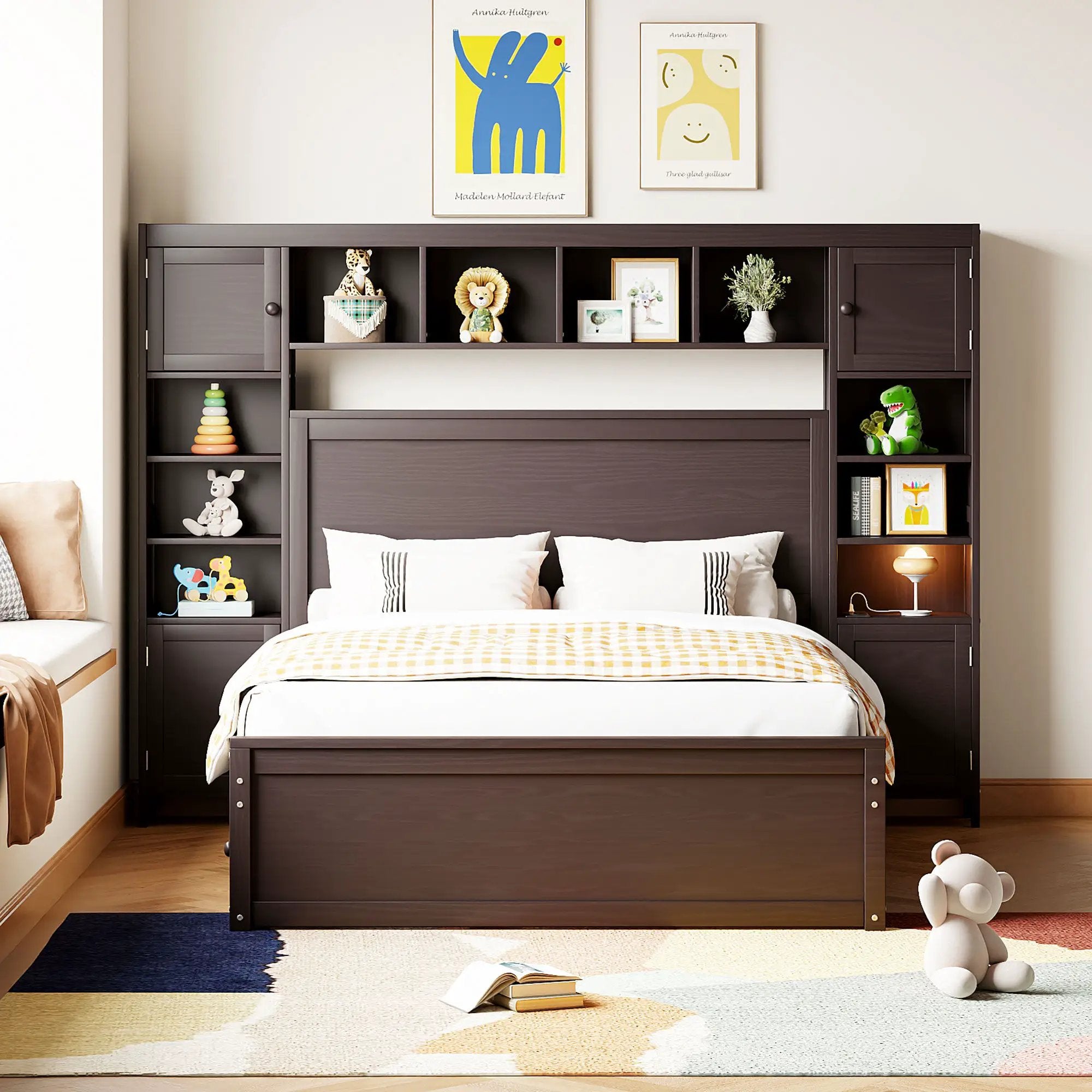 Bed With All In One Cabinet, Shelf And Sockets, Trundle by HouseOfZazla