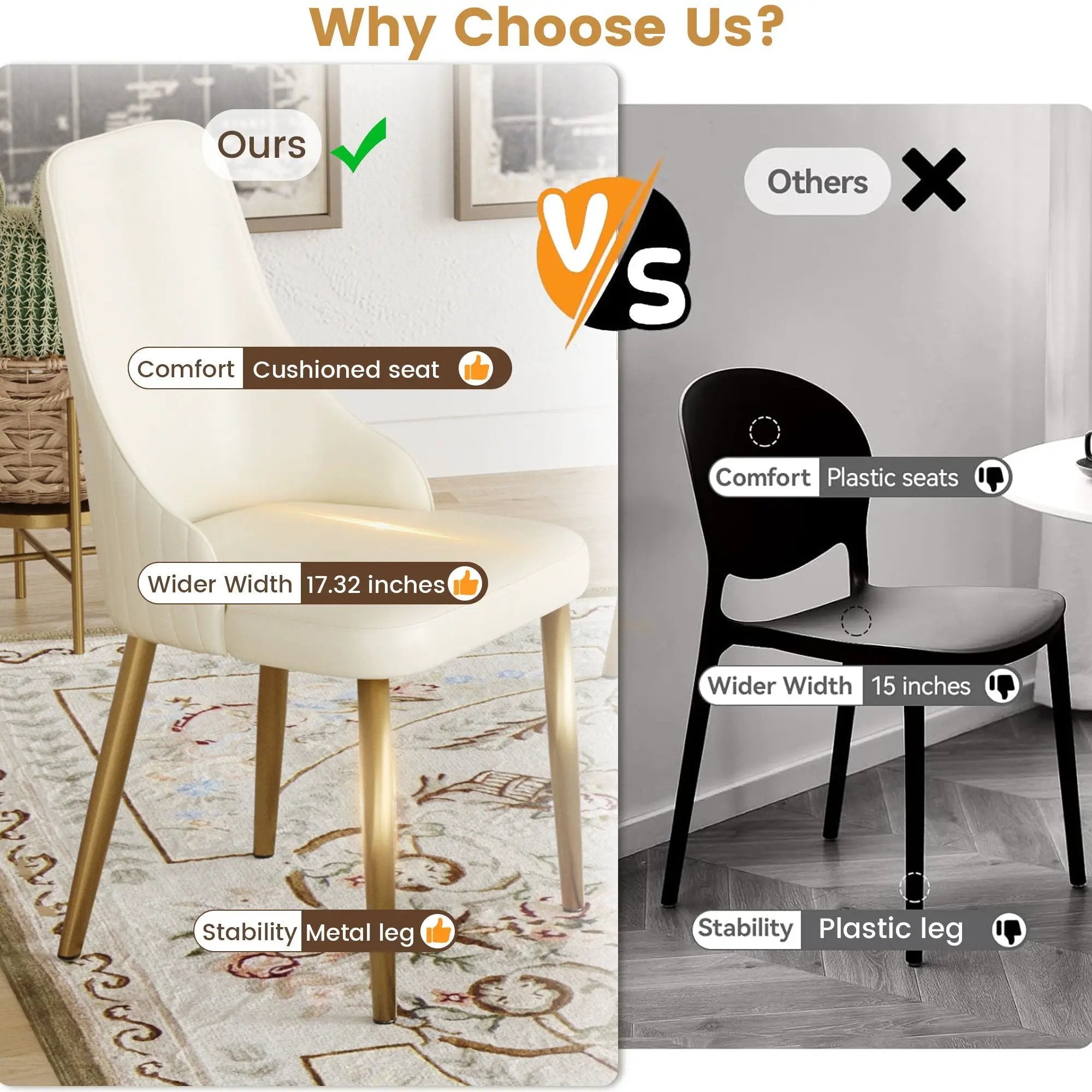 Modern Sponge-Filled Dining Chair, Solid Wood Metal Legs, Suitable For Restaurants, Living Rooms And Rooms (Set of 2) - White by Unique Piece Furniture