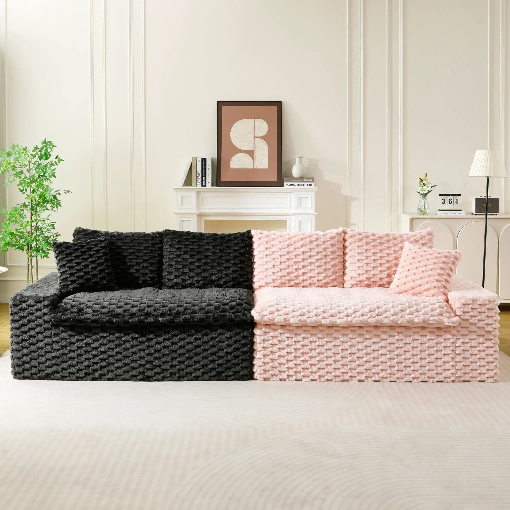 Multifunctional Sofa Pink Black, Fits 4 People by Unique Piece Furniture