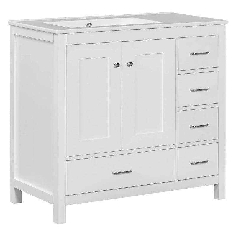 Bathroom Vanity With Ceramic Sink Combo, Abundant Storage Cabinet 2 Soft Close Doors And 5 Drawers by HouseOfZazla