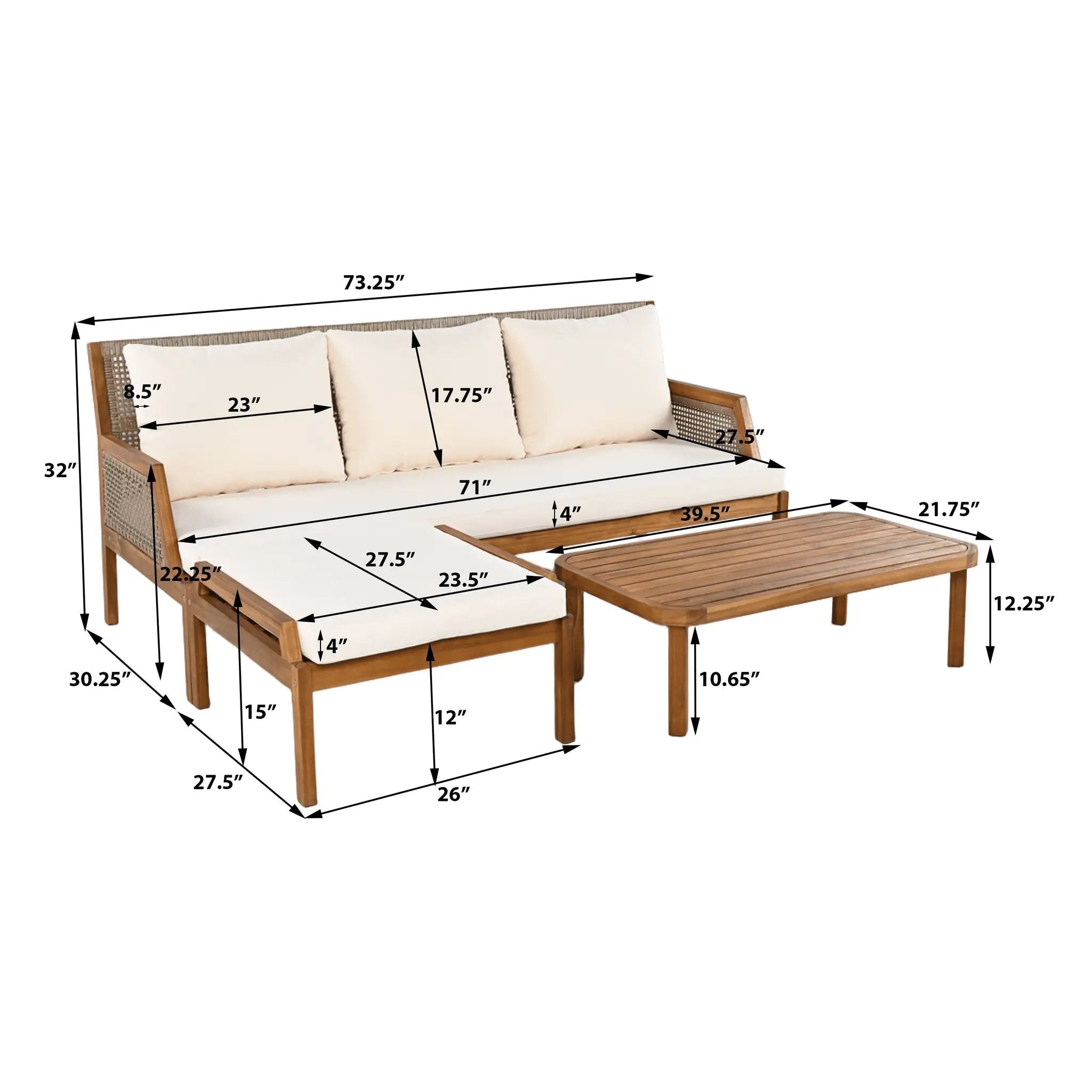 3 Piece Acacia Wood Patio Furniture Set with Coffee Table by HouseOfZazla