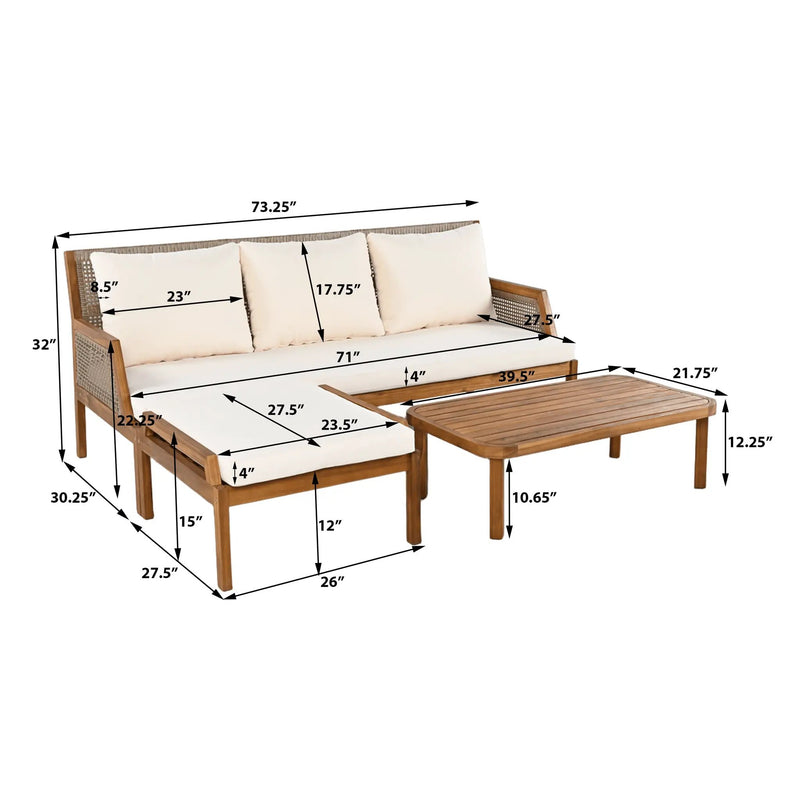 3 Piece Acacia Wood Patio Furniture Set with Coffee Table by HouseOfZazla