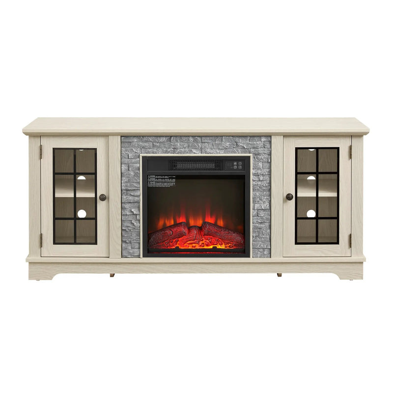 58" Modern TV Stand with Electric Fireplace and Storage by HouseOfZazla