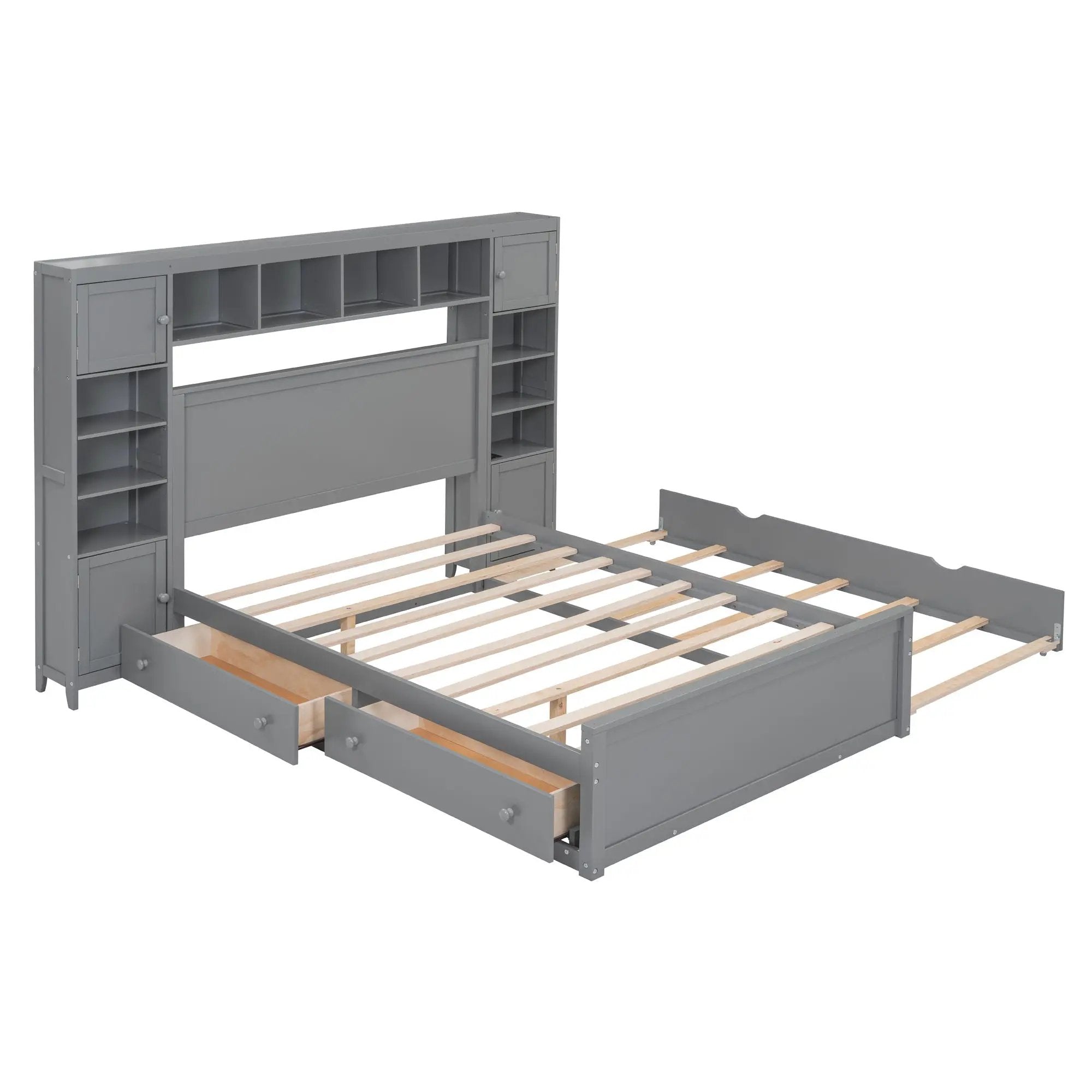 Bed With All In One Cabinet, Shelf And Sockets, Trundle by HouseOfZazla
