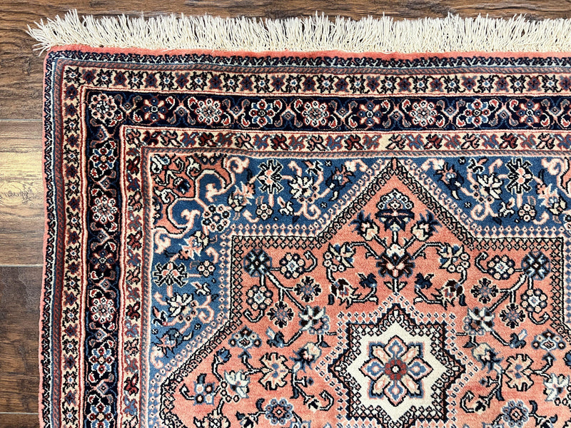 Persian Shiraz Rug 3x5, Geometric Tribal Rug, Wool Hand Knotted Vintage Carpet, Light Red & Blue, Signed by Masterweaver by Jewel Rugs