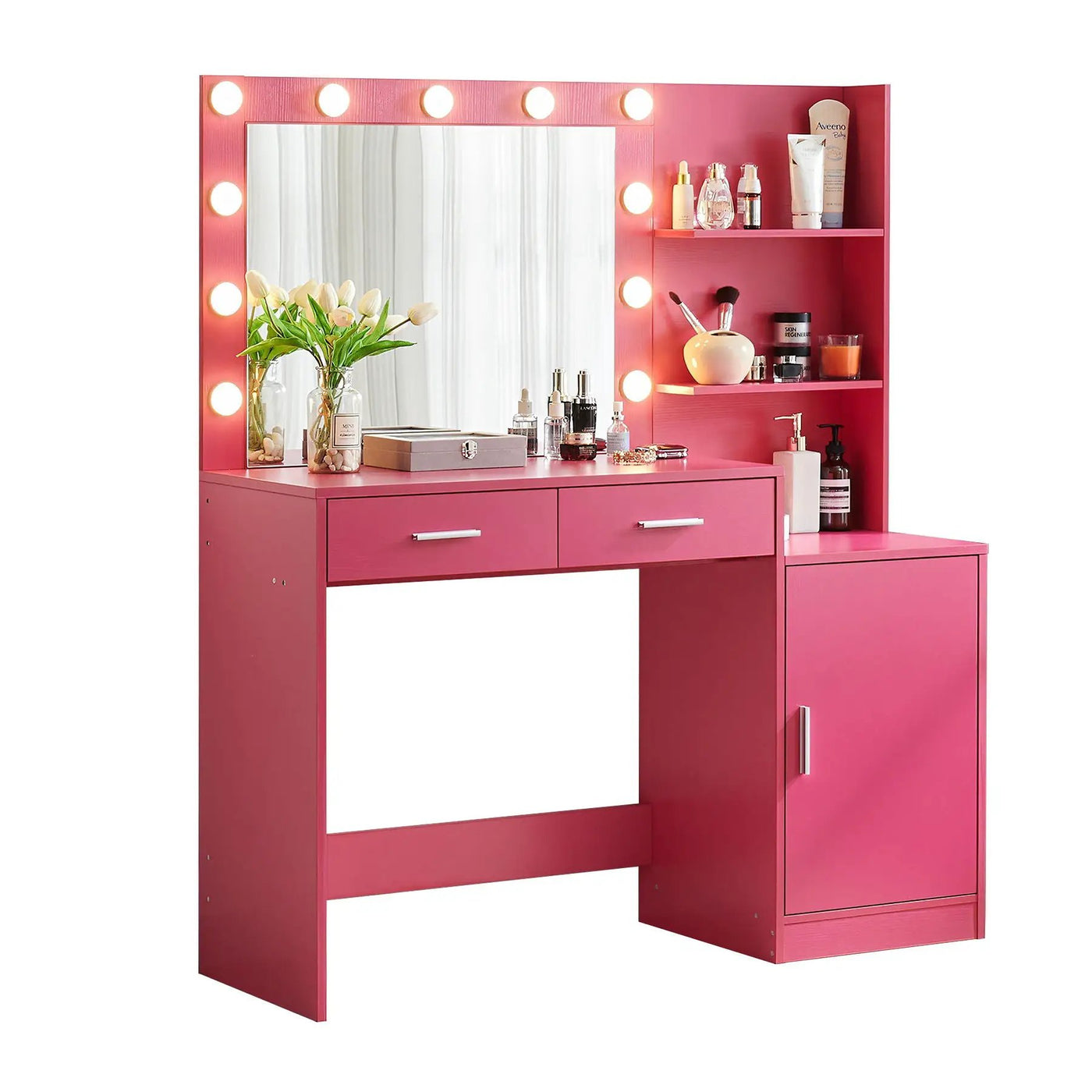 Vanity Desk With Mirror And Lights, 46.4In Dressing Table With 2 Large Drawer & Large Vertical Organizer, 3 Level Dresser & 3 Lighting Modes Adjustable Brightness, Suitable For Bedroom by Unique Piece Furniture