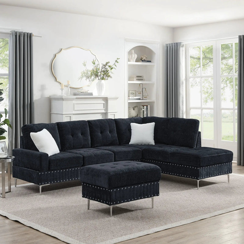 L-Shaped Sectional Sofa With Chaise And Storage Ottoman, Includes 2 Pillows by HouseOfZazla